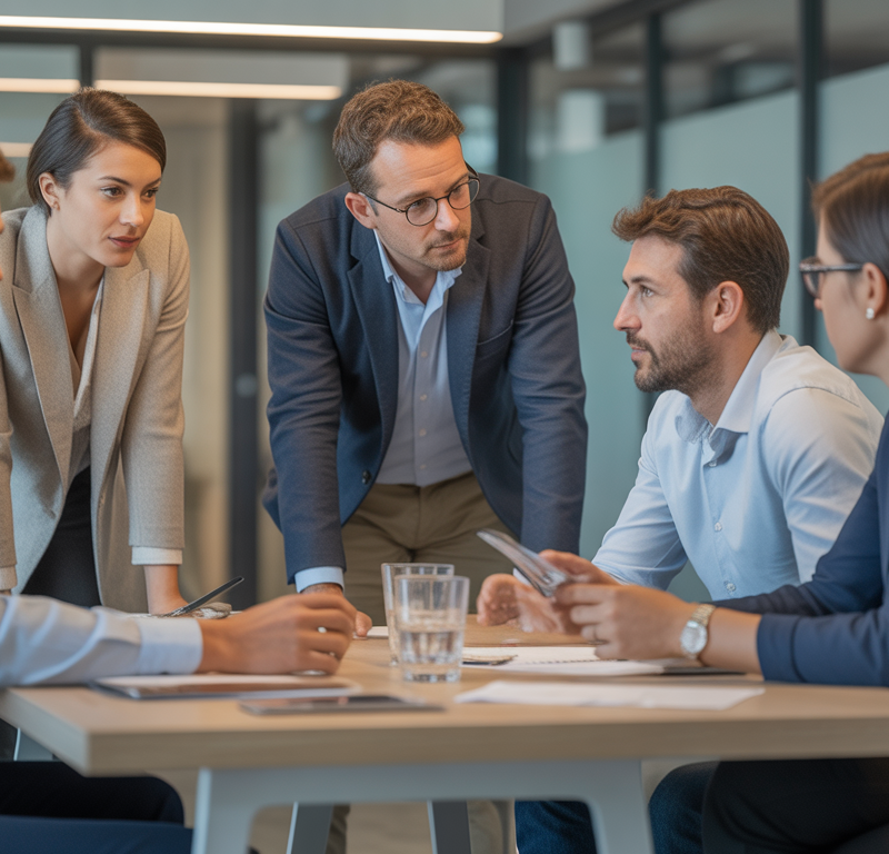 Professionnels en réunion stratégique dans un bureau moderne à Rennes